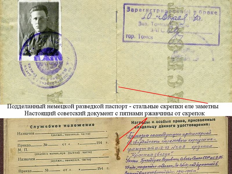 Сравнение поддельных и настоящих документов ВОВ